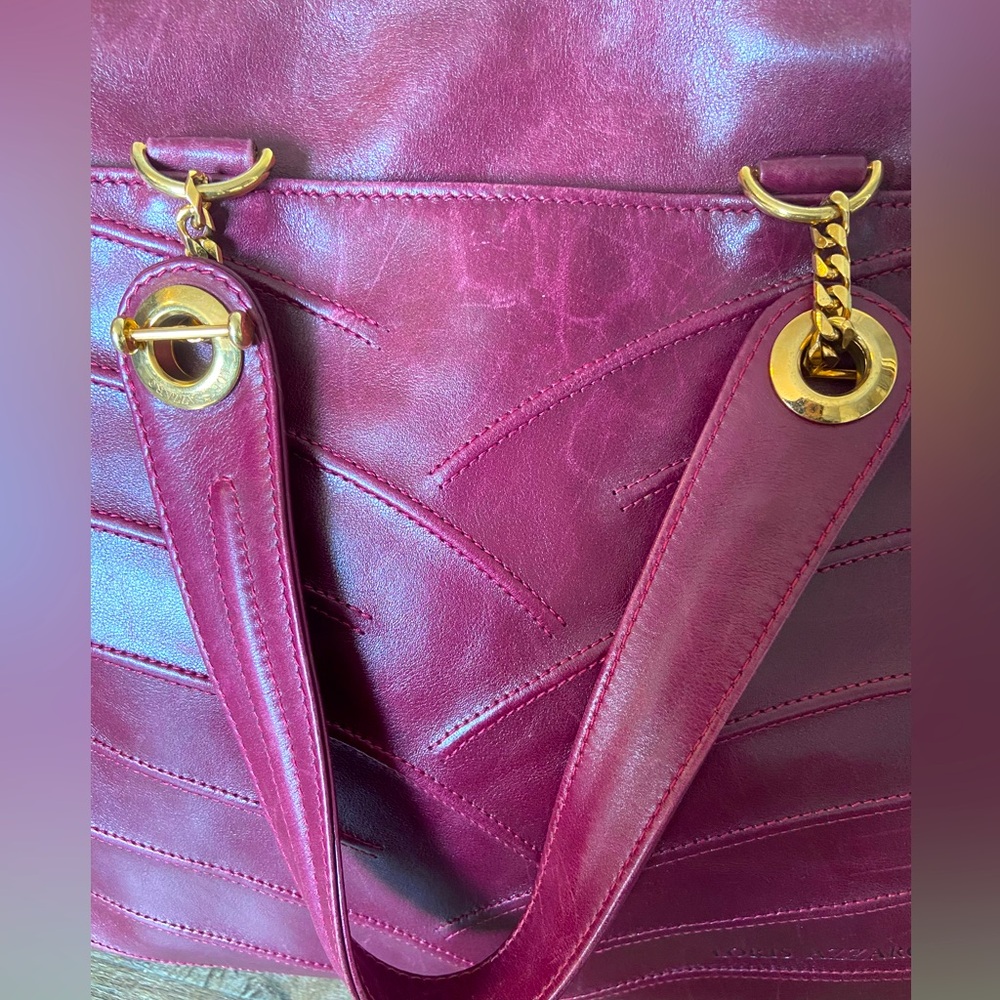 Vintage 1970 Loris Azzaro Paris Purse Burgundy Genuine Leather Shoulder Bag EUC - Picture 6 of 16